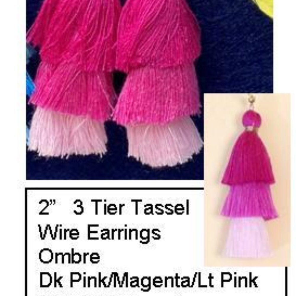 NWT Lilly/Southern Inspired Bright Colored 3 Tier Tassel Earrings